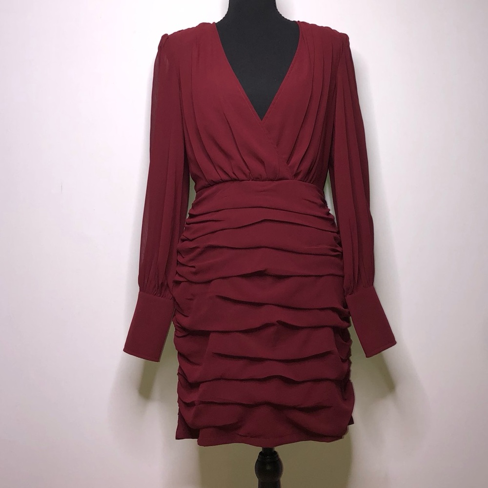 Pretty Little Thing Burgundy Chiffon Mini 6 Dress
